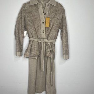 Vintage 1970’s Abe Schrader Wool Dress Suit Mohair Jacket Tan Belted NEW midi